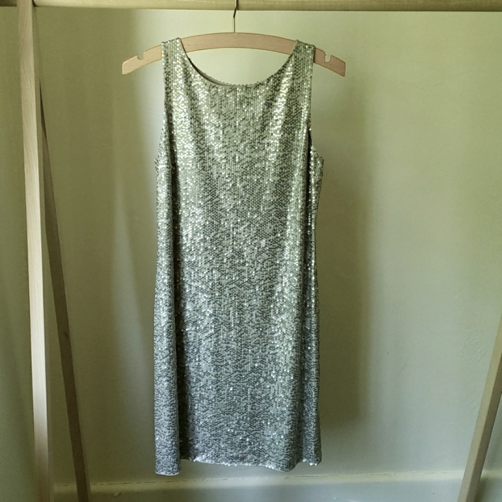 Vintage Calvin Klein Collection silver/grey sequin shift dress size 8